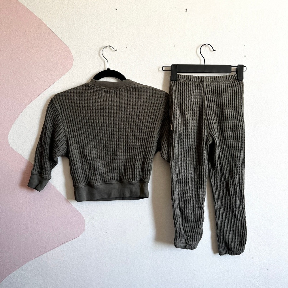 Mate The Label Kids Set‎ Sweatshirt Sweatpants Organic Thermal Green Sz 2/3 - Picture 2 of 6